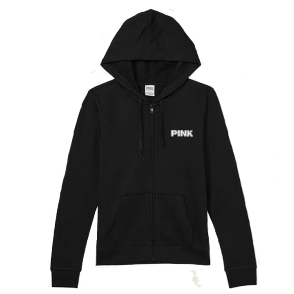NWT Victoria’s Secret PINK Black Fleece Tropical Zip Hoodie, XXL - Picture 3 of 11
